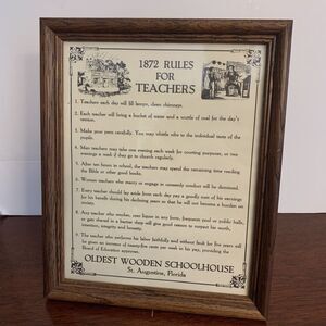 Vintage Framed Art Rules For Teachers 1872 Walnut Frame Easel 1980s? Gift